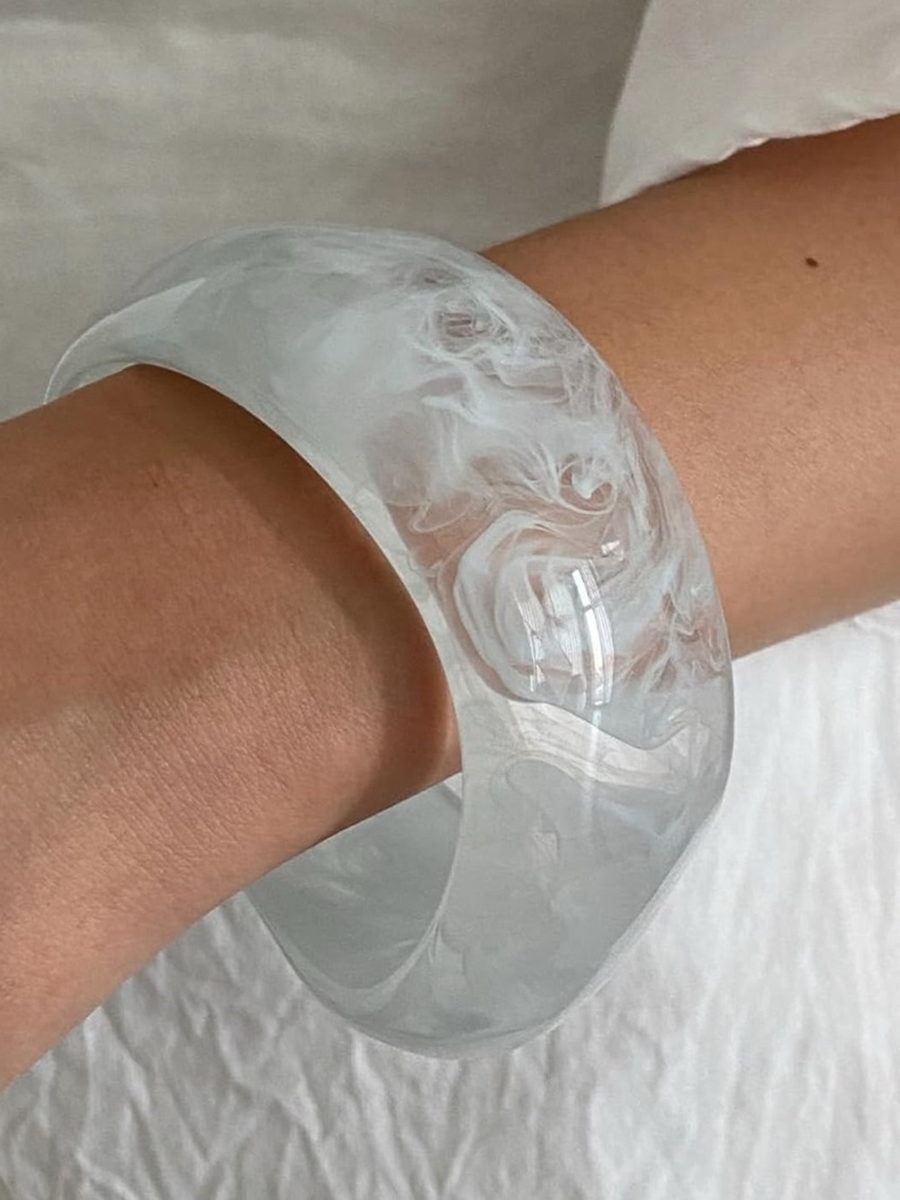 Blue, White & Silver Resin and Silver Bangle Set - 3Pcs - Picture 5 of 7